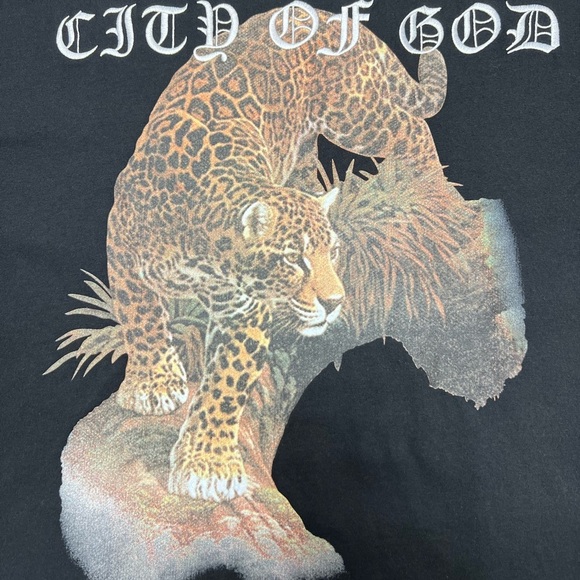 AKOO Men's Graphic T-Shirt Black Leopard Embroidered City Of God Crew Size: XXL - Picture 4 of 12